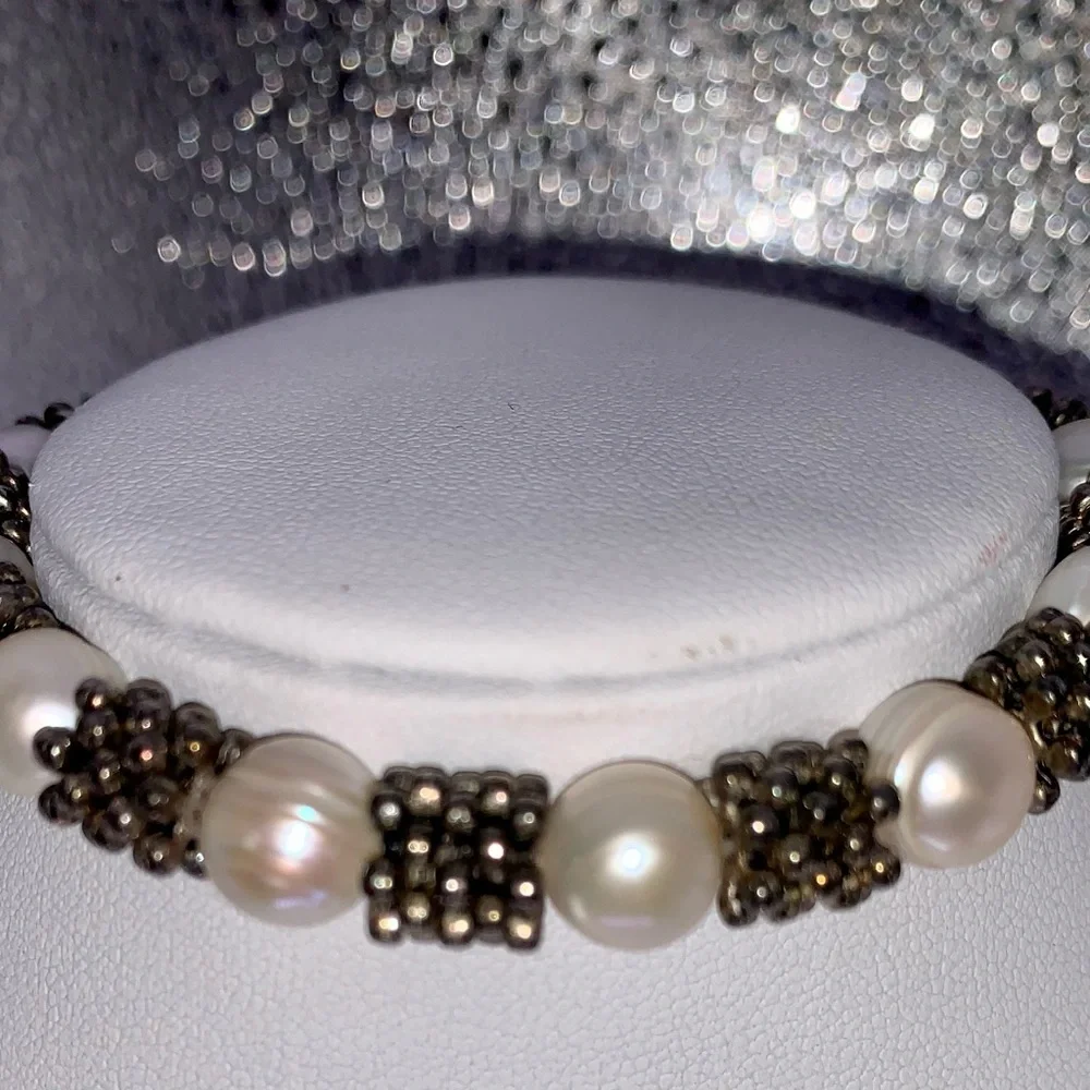 Vintage Real Pearl & Sterling Stretch Bracelet - Picture 7 of 7